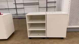 Set Of Two Low Level Shelving Units On Wheels