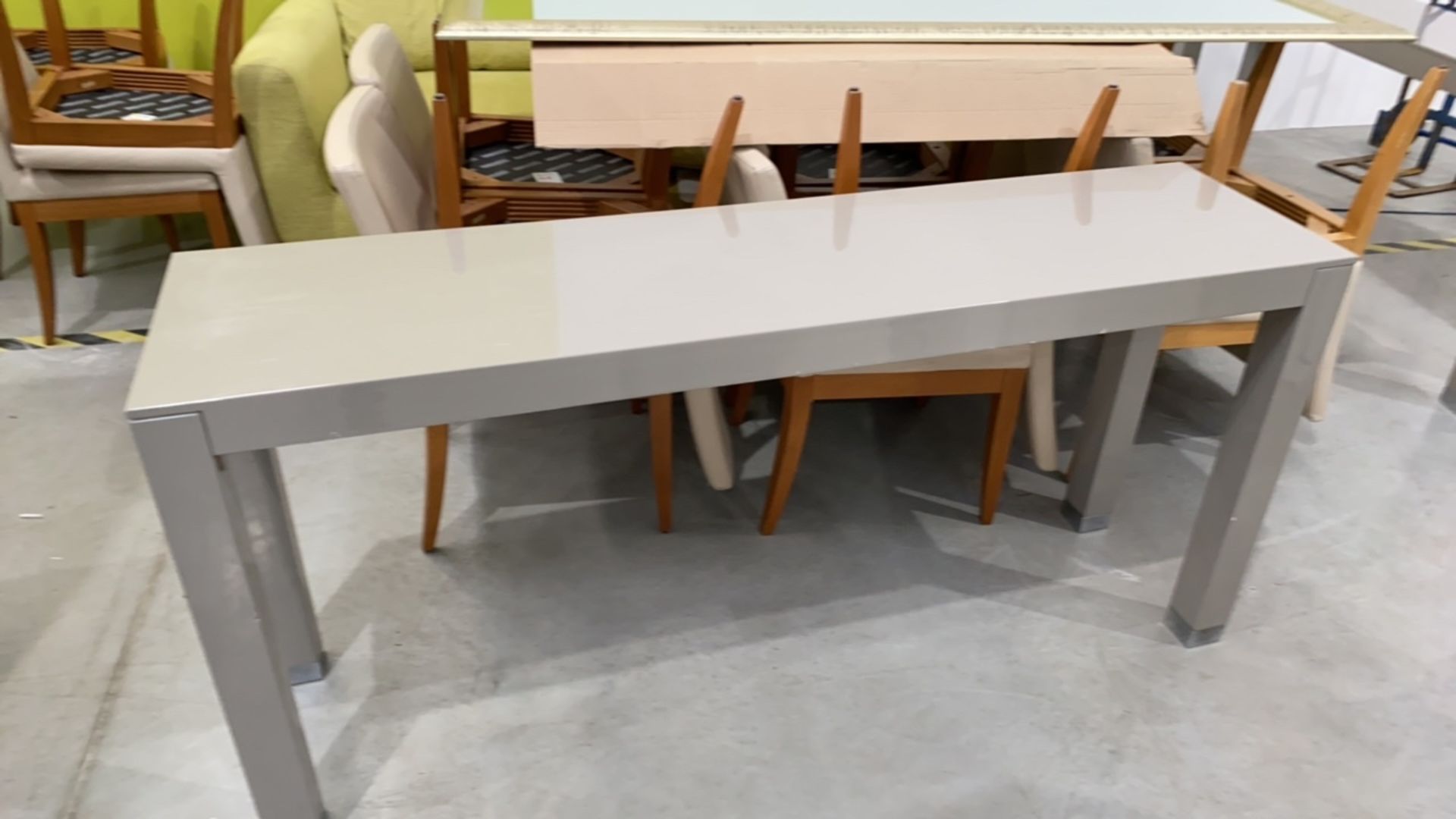 Large Grey Wooden Bench Desk With Metal Leg Ends