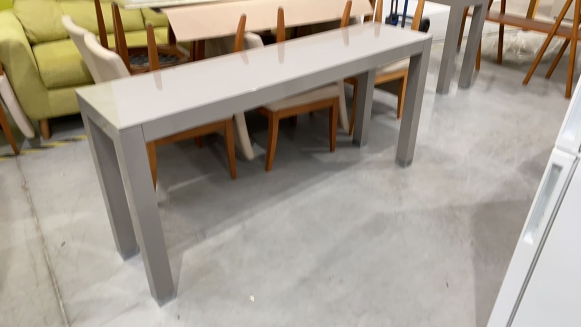 Large Grey Wooden Bench Desk With Metal Leg Ends - Image 2 of 5