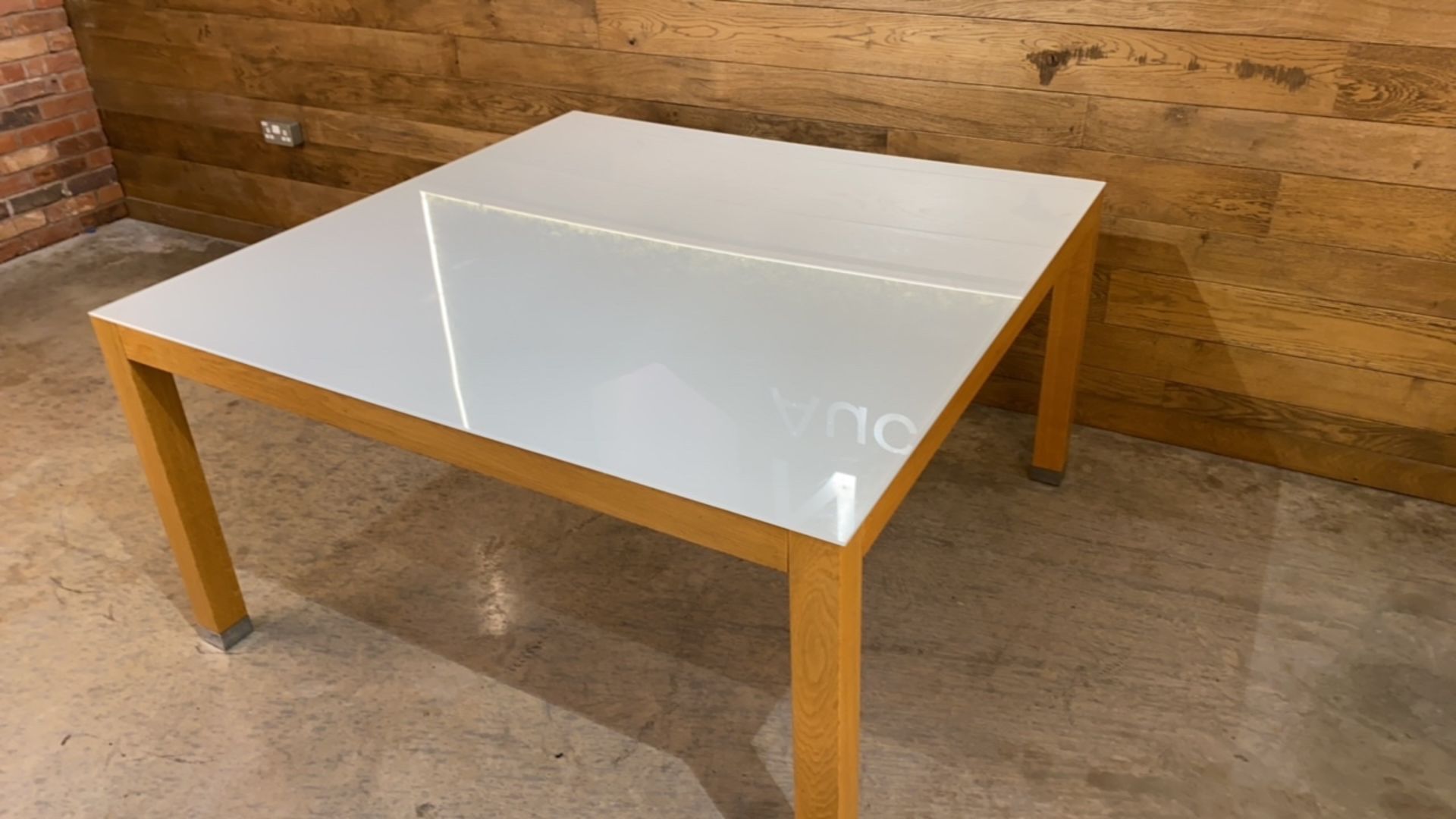 Wooden Framed Table With Glass Top And Metal Leg - Image 3 of 5