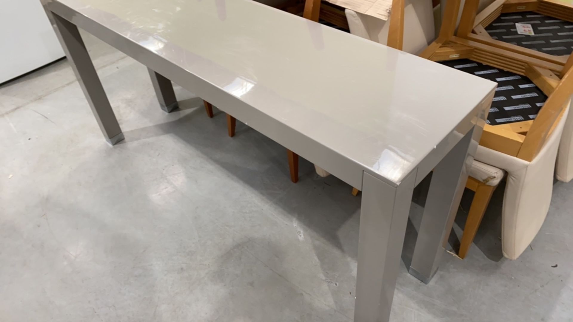 Large Grey Wooden Bench Desk With Metal Leg Ends - Image 3 of 4