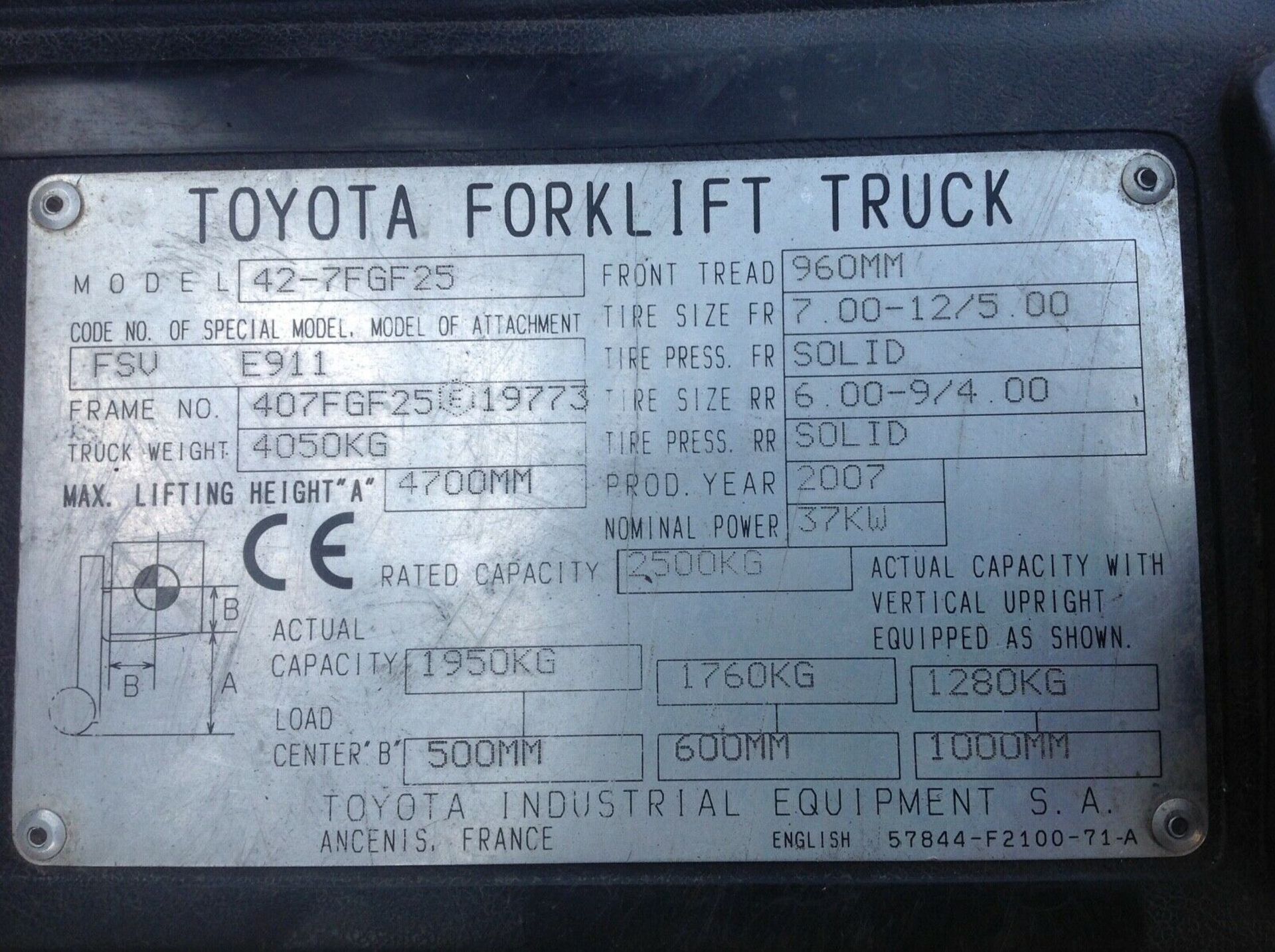 Toyota 2.5 Ton Gas Forklift Truck - Image 7 of 8