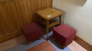 Square Wooden Table With Two Pouffes