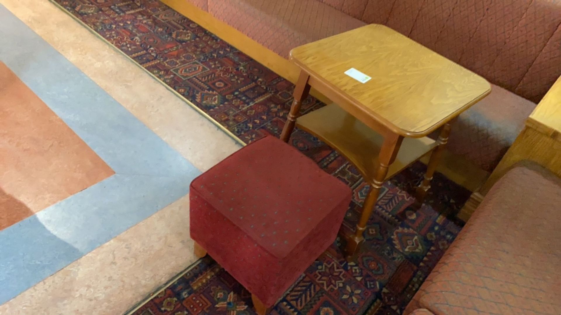 Wooden Square Table With X1 Pouffe & High Shelf - Image 3 of 3