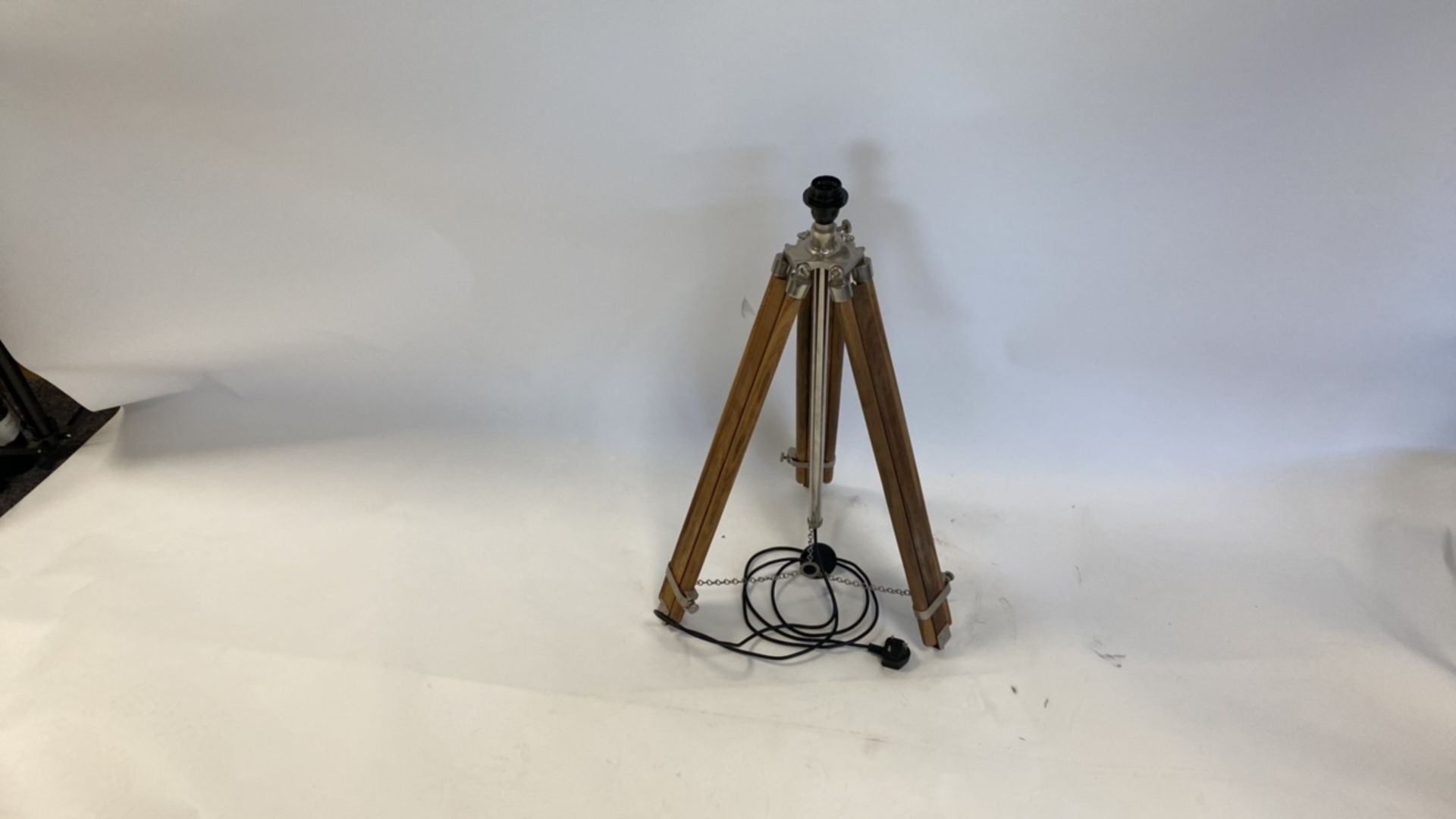 Metal Framed Wooden Tripod Lamp - Image 2 of 4