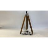 Metal Framed Wooden Tripod Lamp