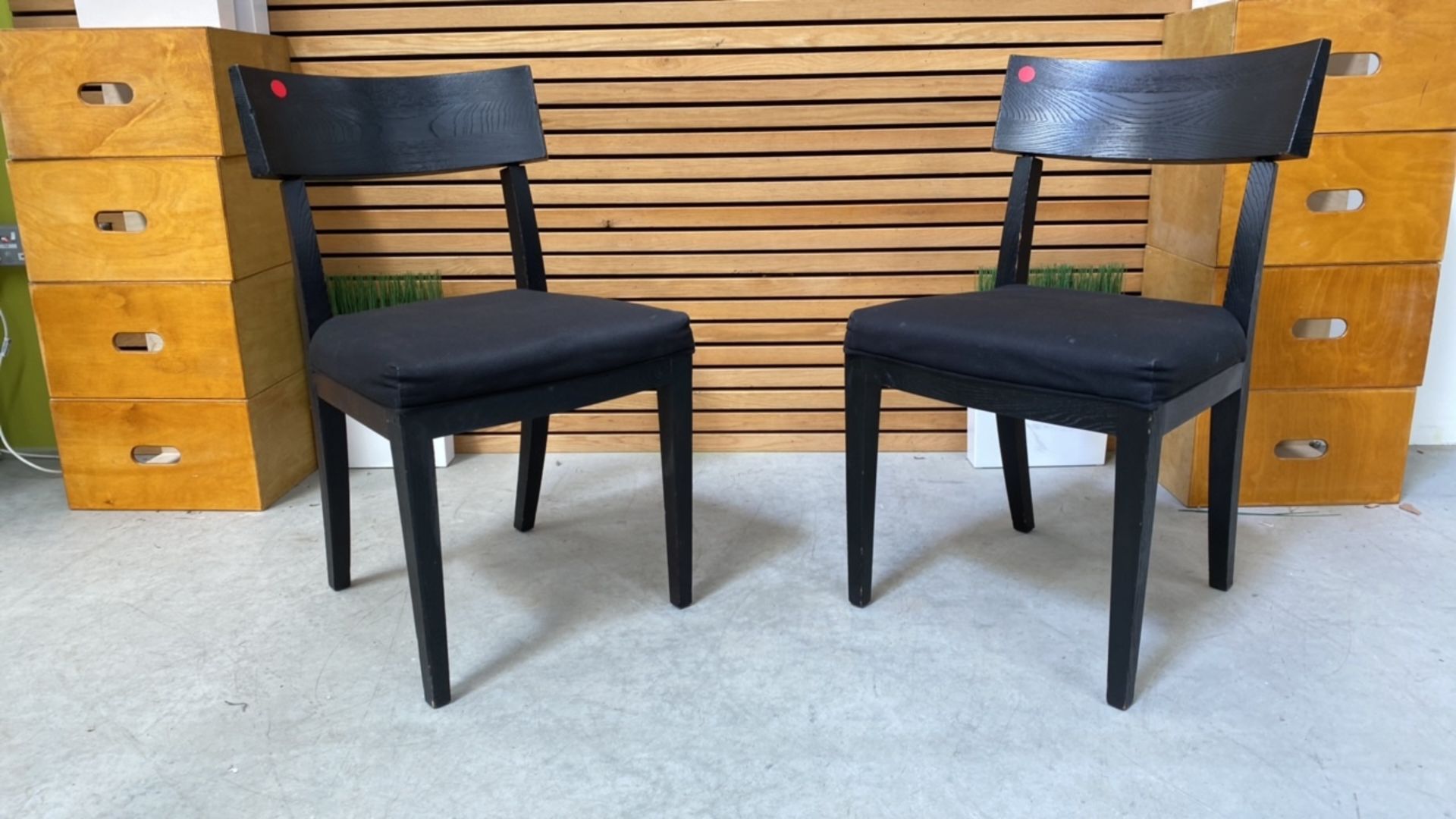 Set Of Two Black Wooden Upholstered Chairs