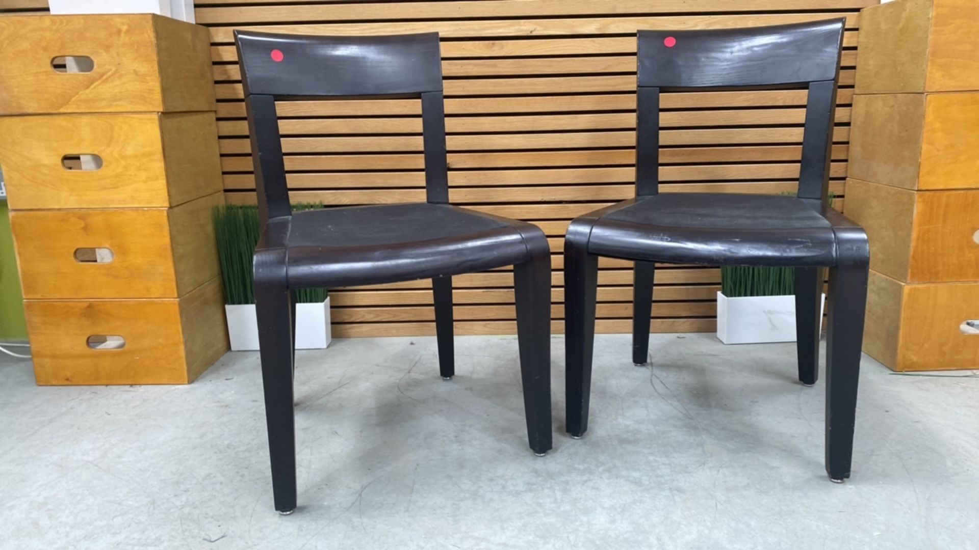 Set Of Two Black Wooden Framed And Upholstered Cha