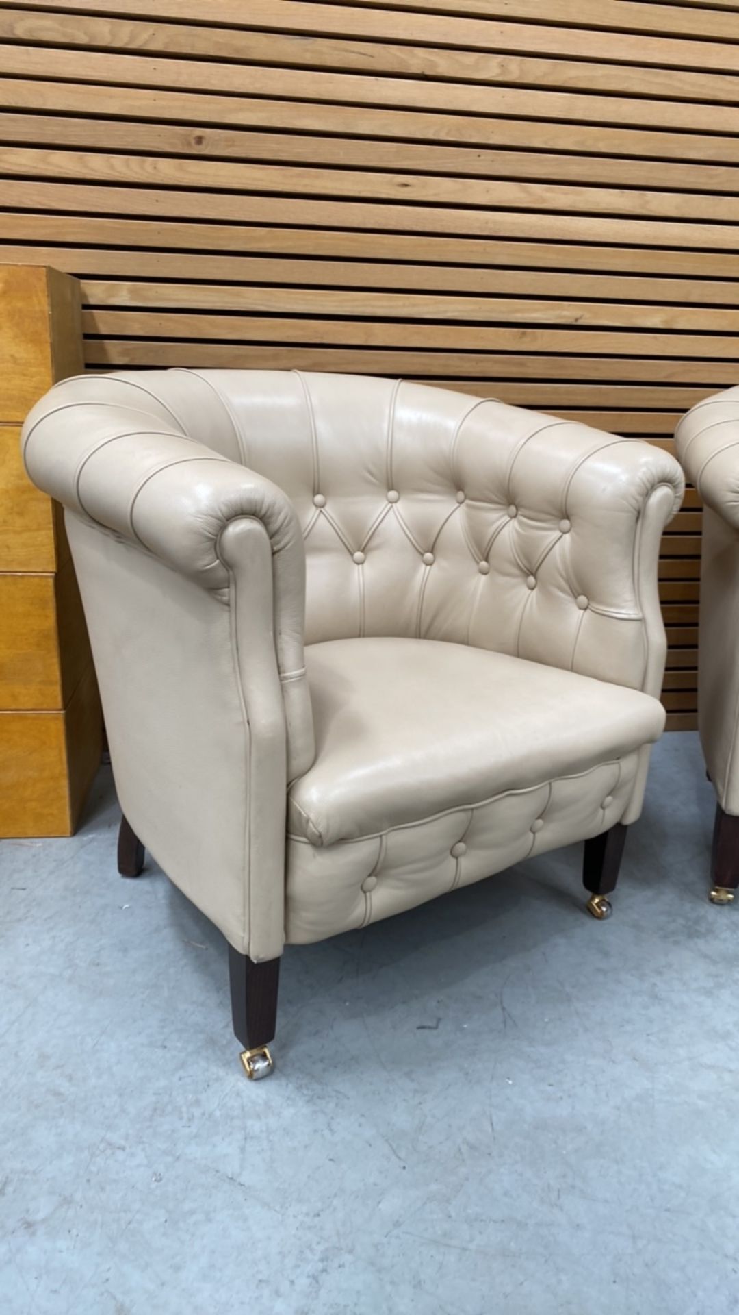 Faux-Poltrona Frau Buttoned Tub Accent Armchair X2 - Image 3 of 4