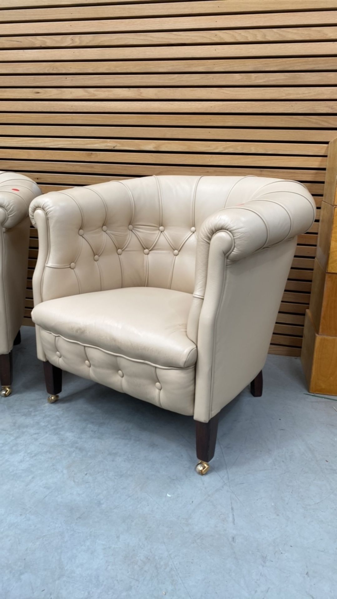 Faux-Poltrona Frau Buttoned Tub Accent Armchair X2 - Image 3 of 4