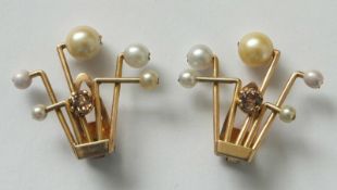 Antique Diamond & Pearl 18ct Gold Clip Earrings