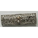 Antique Platinum Art Deco 2ct Diamond Pearl Brooch