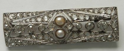Antique Platinum Art Deco 2ct Diamond Pearl Brooch