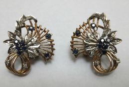 Vintage Diamond & Sapphire 14ct Gold Retro Flower Cocktail Earrings