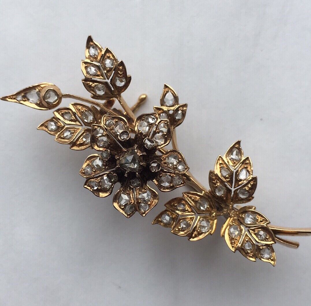 Victorian 18ct Gold Diamond En Tremblant Brooch French Antique