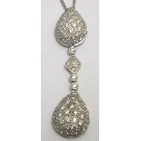 Antique 1.50ct Diamond 18k White Gold Pendant & Chain