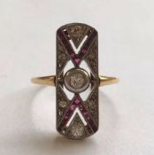 Antique Art Deco 18ct Gold & Platinum Ruby Diamond Ring