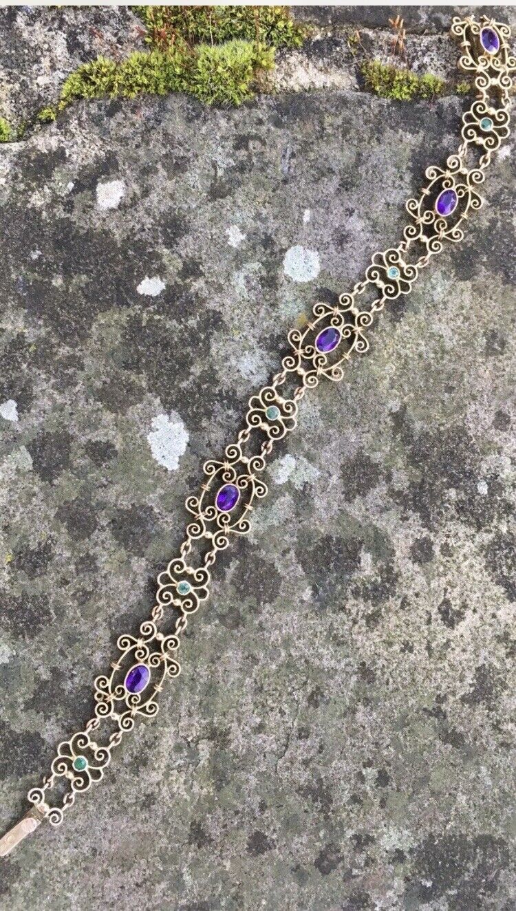 Art Nouveau 9ct Gold Amethyst & Peridot Murrle Bennett Bracelet - Image 4 of 10