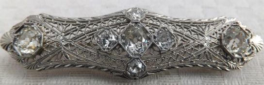 Antique Platinum Diamond Art Deco Gold Brooch