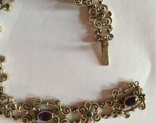 Art Nouveau 9ct Gold Amethyst & Peridot Murrle Bennett Bracelet - Image 10 of 10