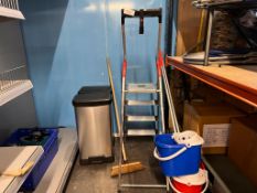 Selection of Bins, Stepladders, Cleaning Products & chairs