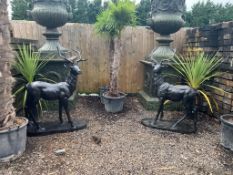 MATCHING PAIR CAST IRON STAGS LOOKING LEFT AND RIGHT