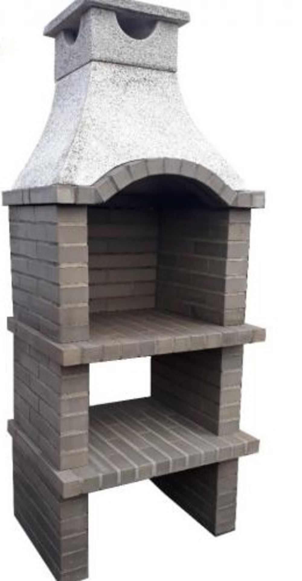 CONTEMPORARY NEW/ PALLET AND BANDED GREY  outdoor Brick BBQ and chimney with PROFESSIONAL GALV FIRE