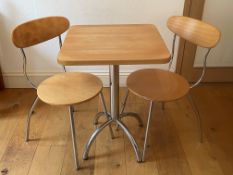 Set Of Table And 2 Chairs In Solid Beach Wood And Metal