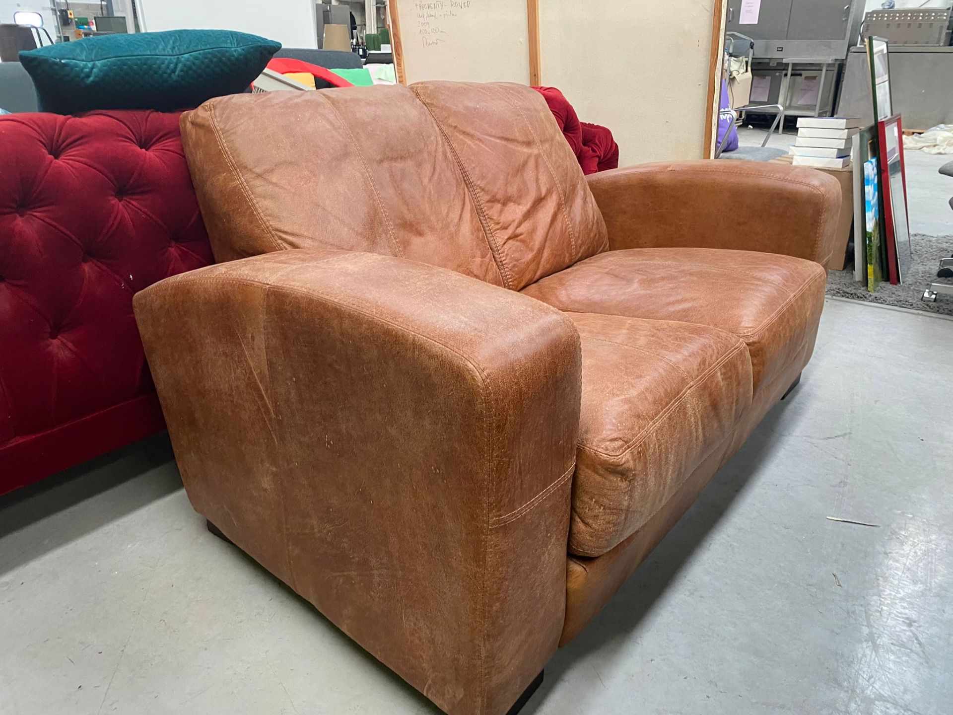 Brown Leather 2 Seater Sofa - Image 4 of 6