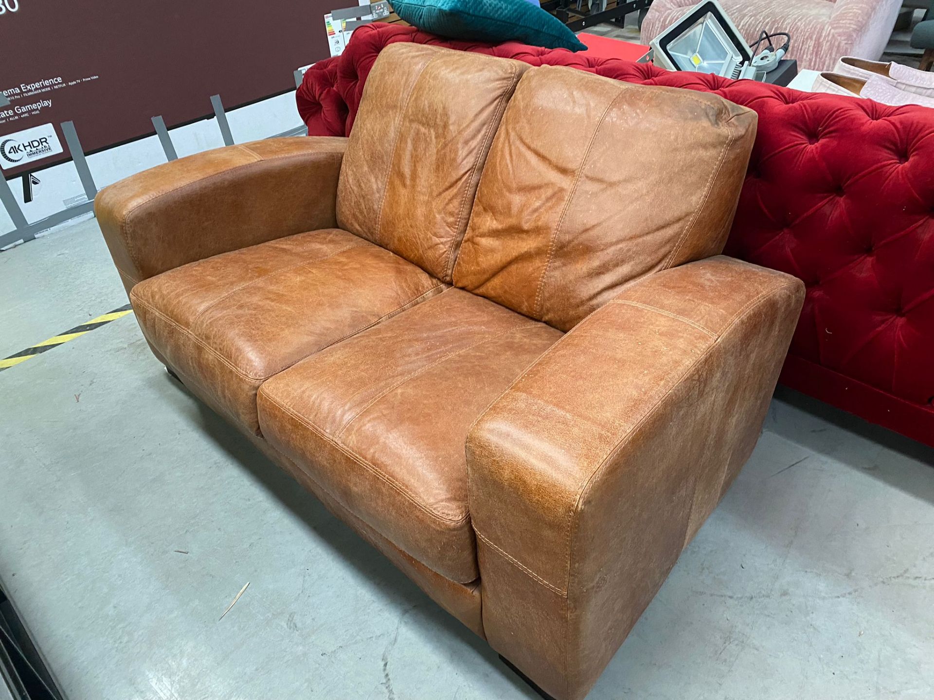 Brown Leather 2 Seater Sofa - Image 3 of 6