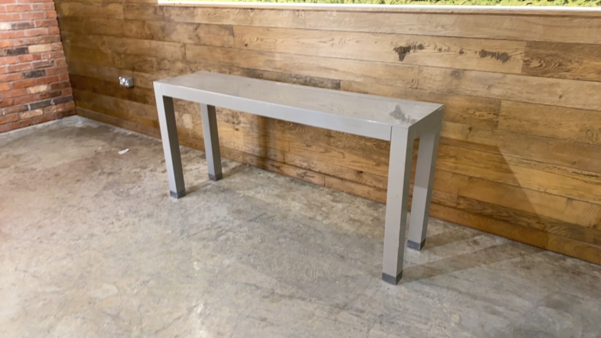 Large Grey wooden Bench Desk With Metal Leg Ends - Image 3 of 6