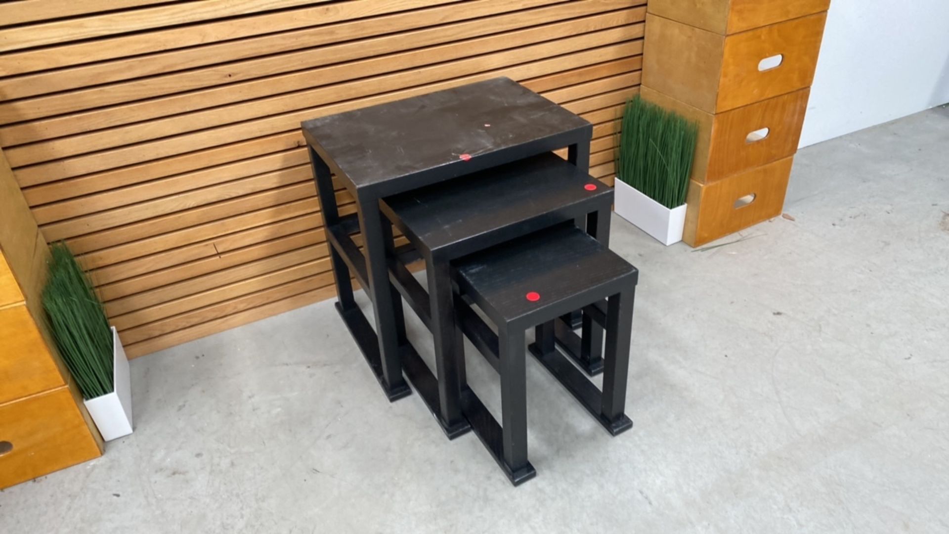 Set Of Three Nestable Black Wooden Side Tables - Image 4 of 5