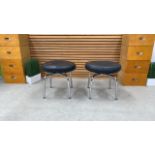 Set Of Two Black Leather Swivel Stools