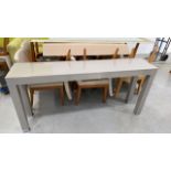 Large Grey Wooden Bench Desk With Metal Leg Ends