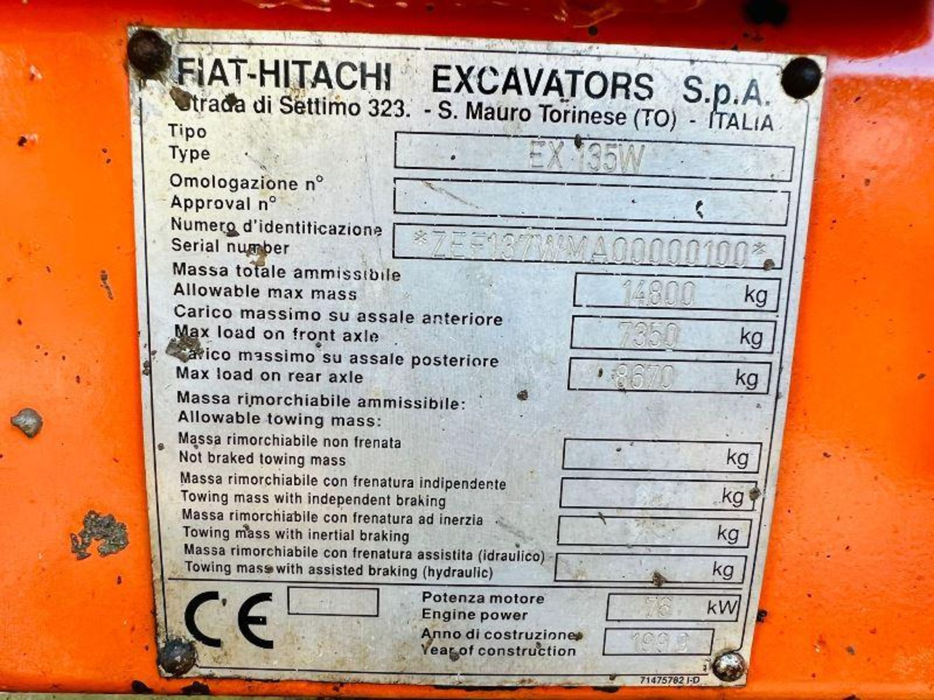 Fiat- Hitachi Ex135w Wheeled Excavator C/W Quick Hitch And Bucket - Image 8 of 11