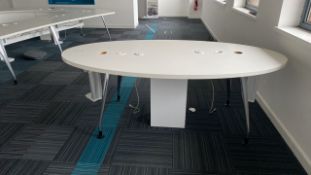 White Wooden Meeting Room Table With Electrical Points