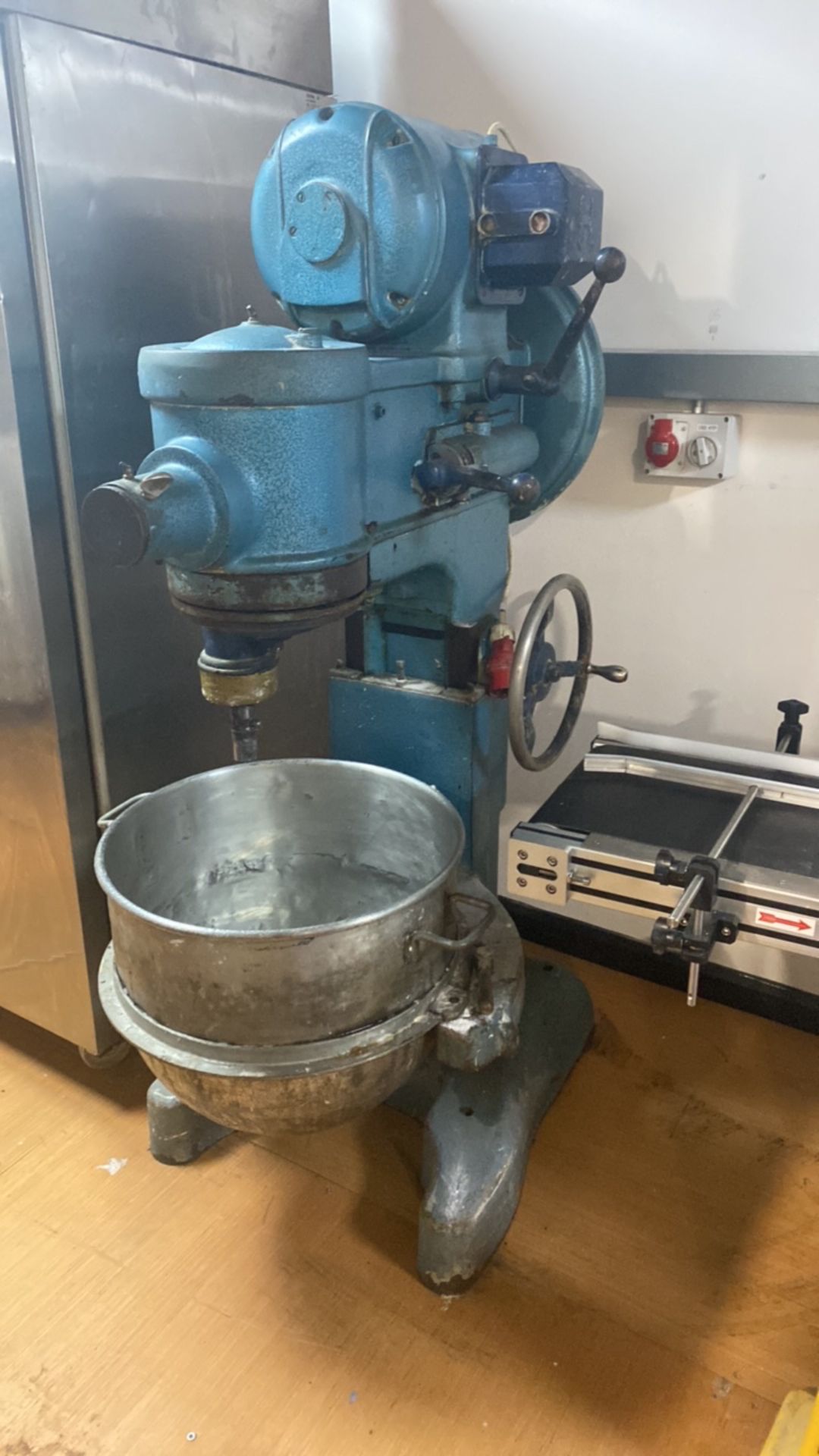 Blue Stand Mixer Stated to be working Untested Approximate Dimensions: Height - 172cm Width - 74cm