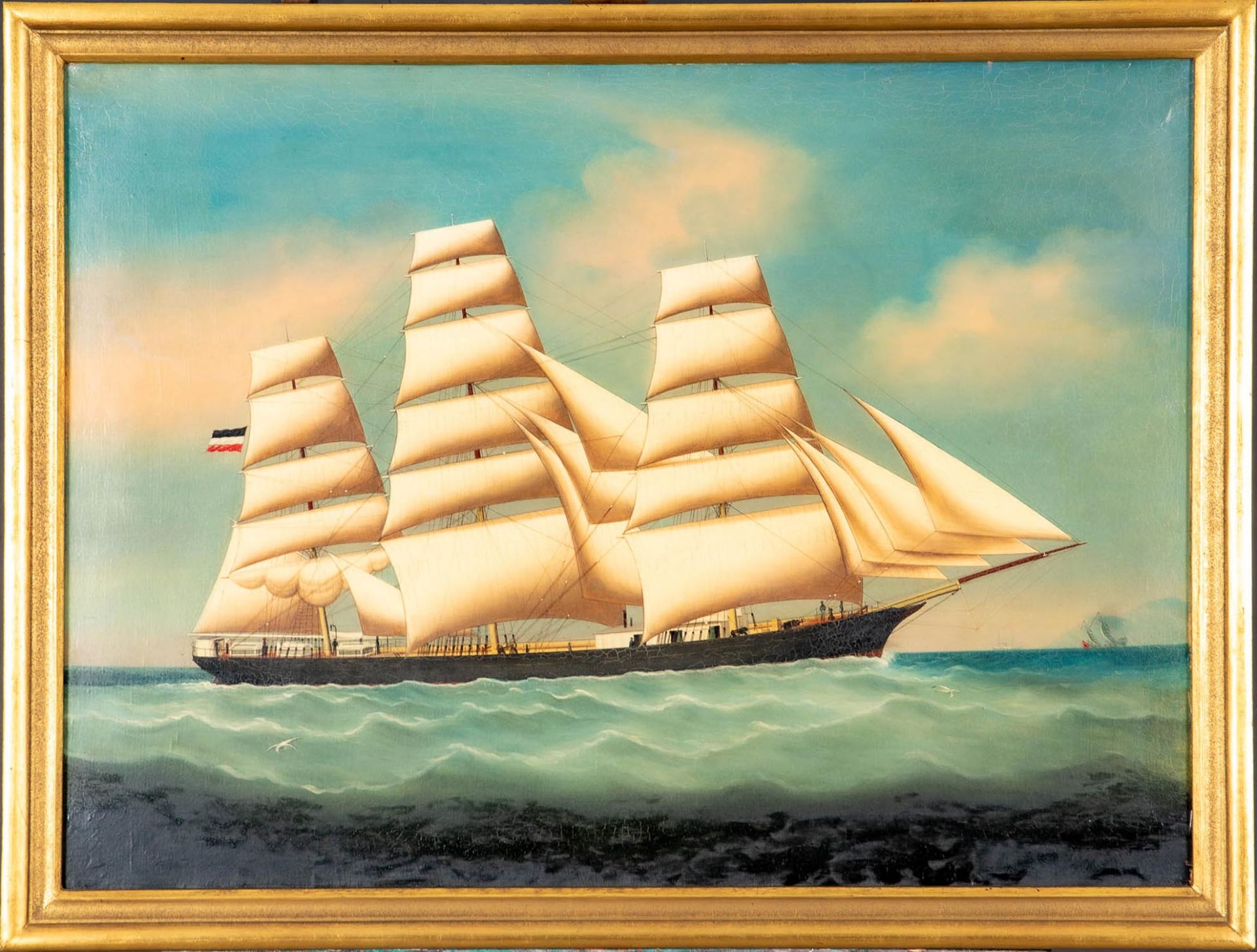 Kapitänsbild des Vollschiffes "Industrie" (1872 in Holland gebaut), qualitativ hochwertiges Gemälde