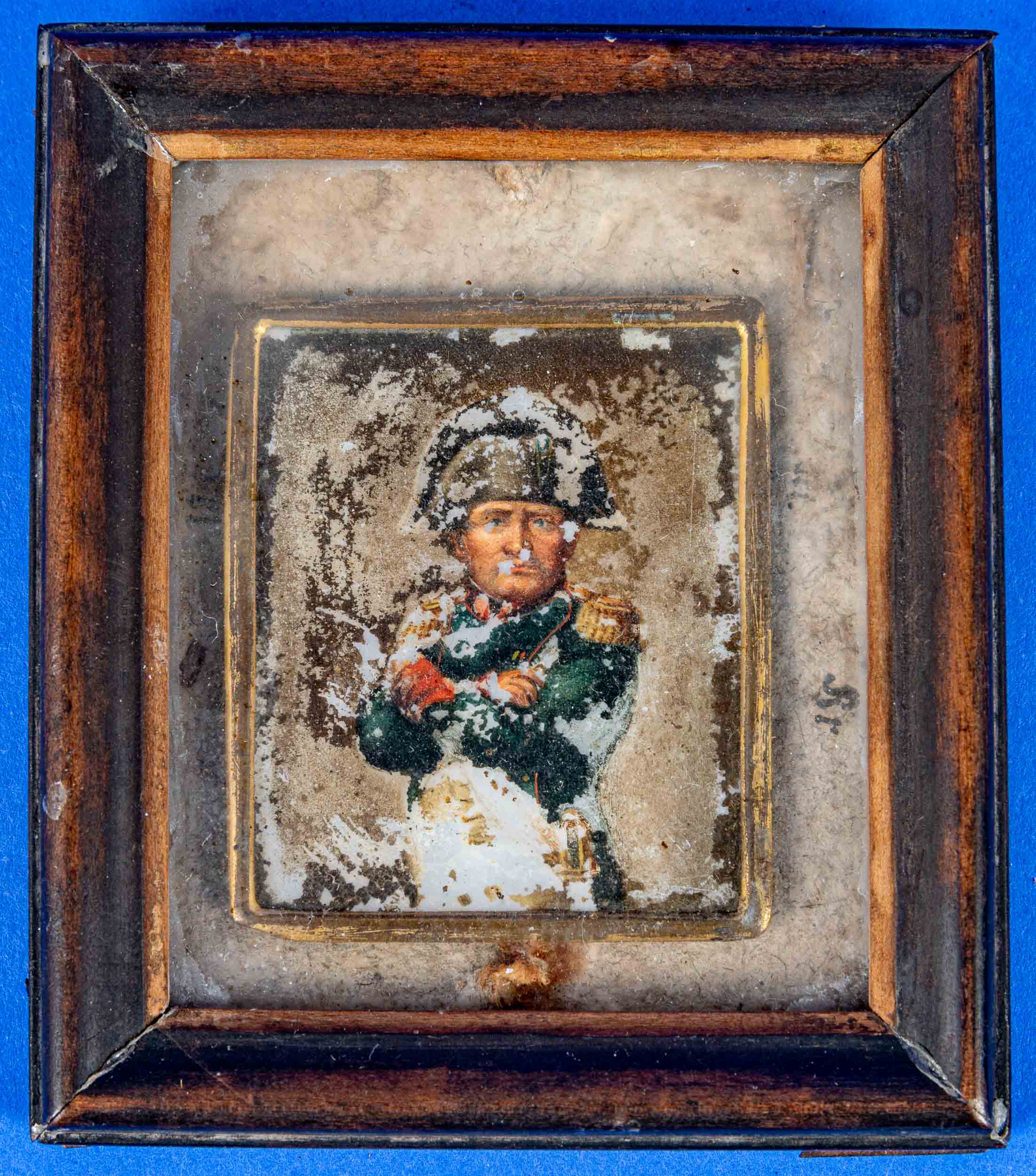 "Napoleon Bonaparte", Öl auf Blech, ca. 5 x 4,2 cm, fragmentarische Erhaltung, wohl um 1820/30, in