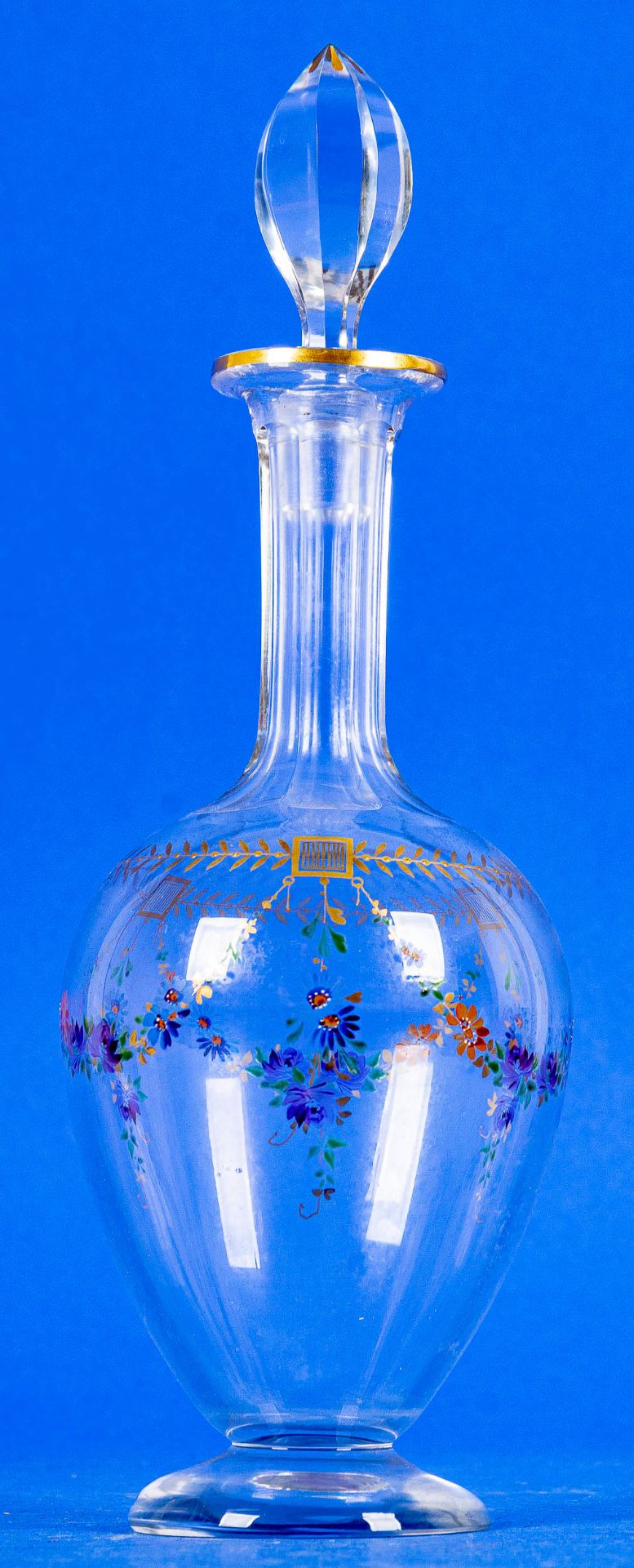 Feine Likör-Karaffe der "Belle Epoque" um 1900; farbloses Kristallglas mit teils polychromem Floral - Image 2 of 5