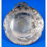 Gefußte runde Henkelschale, 800er Silber massiv, ca. 370 gr., Silberhochzeitsgeschenk von 1892, tei