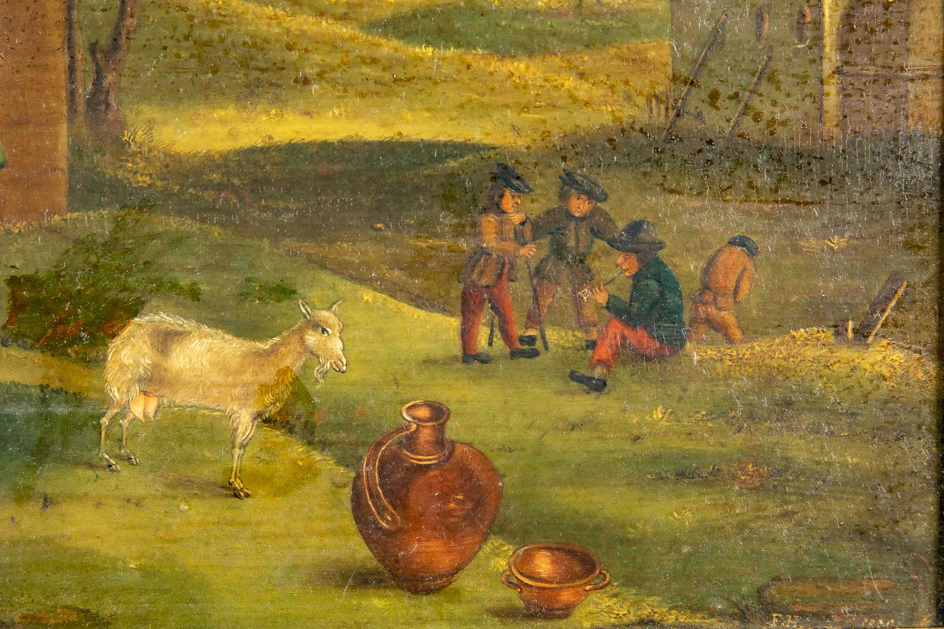 "Dorffest" - Öl auf Holztafel, ca. 26 x 36 cm, Kopist des 19./20. Jhdt., unten rechts monogrammiert - Image 4 of 9