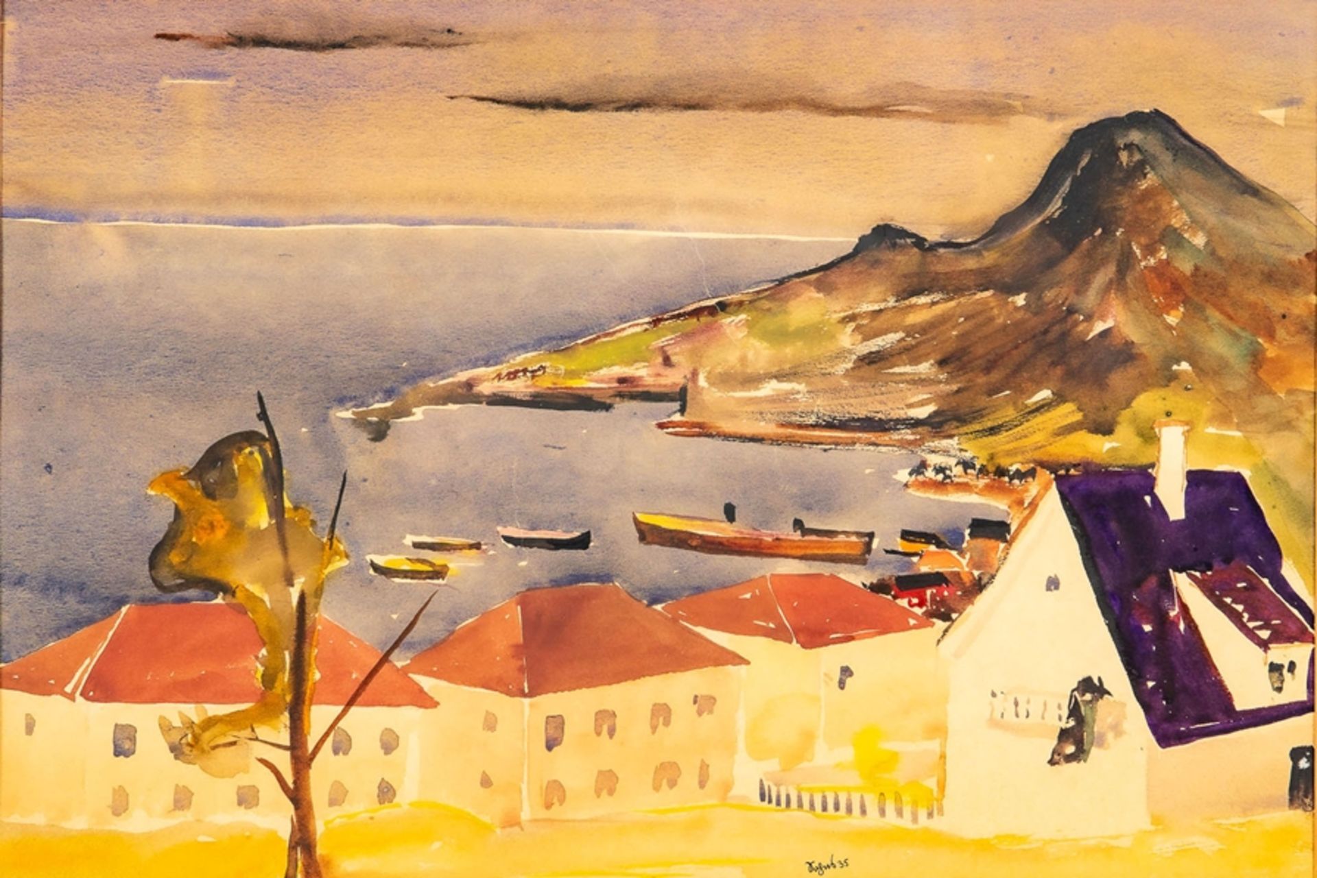 "Ischia mit Epomea" - Aquarell des Malers und Kunstprofessors Kurt Sohns aus dem Jahre 1935, mittig - Bild 2 aus 14