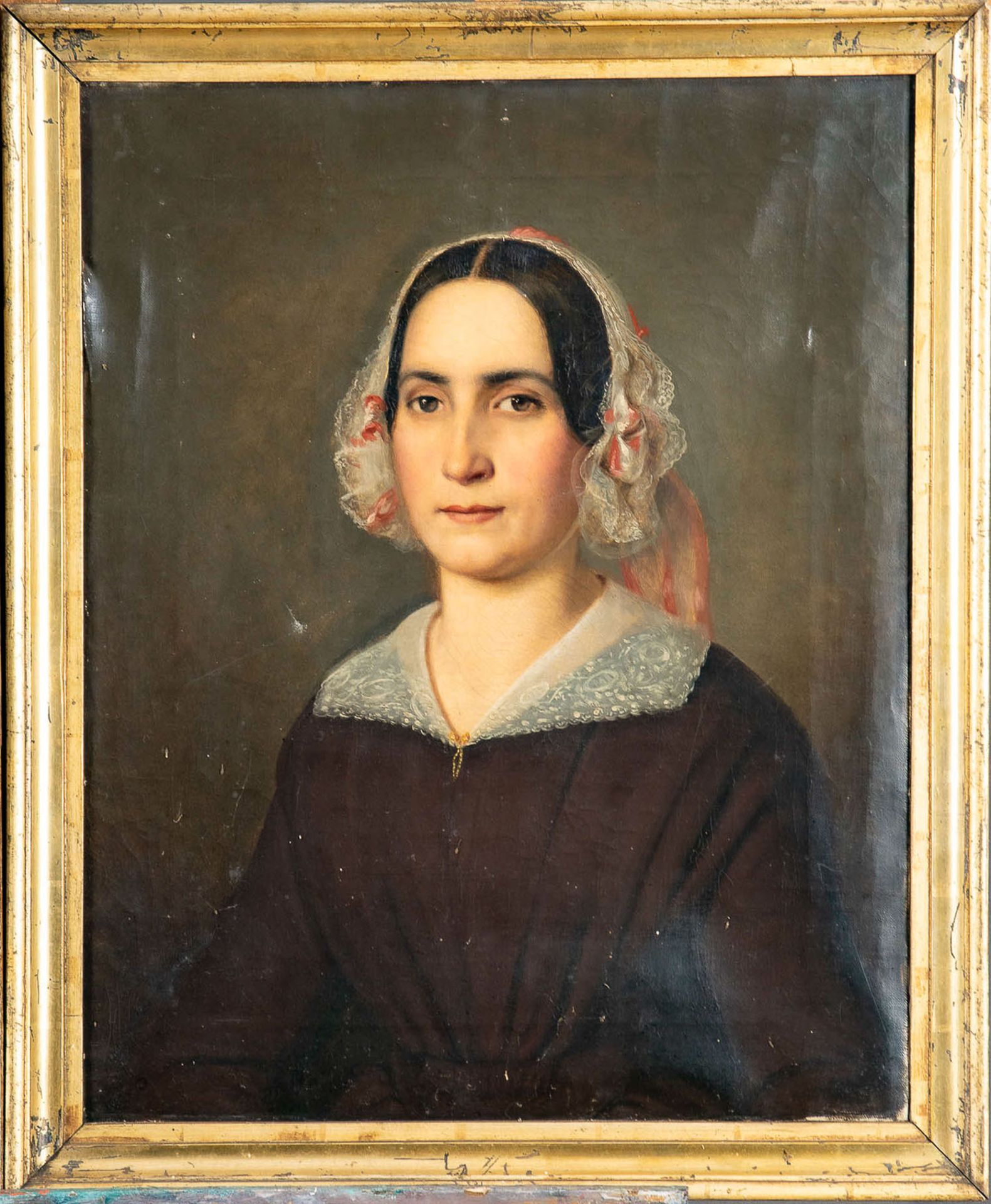 Paar Portraits. Gemälde, Öl auf Leinwand, je ca. 55 x 44 cm, Biedermeier um 1830, das stärker besch - Bild 7 aus 15