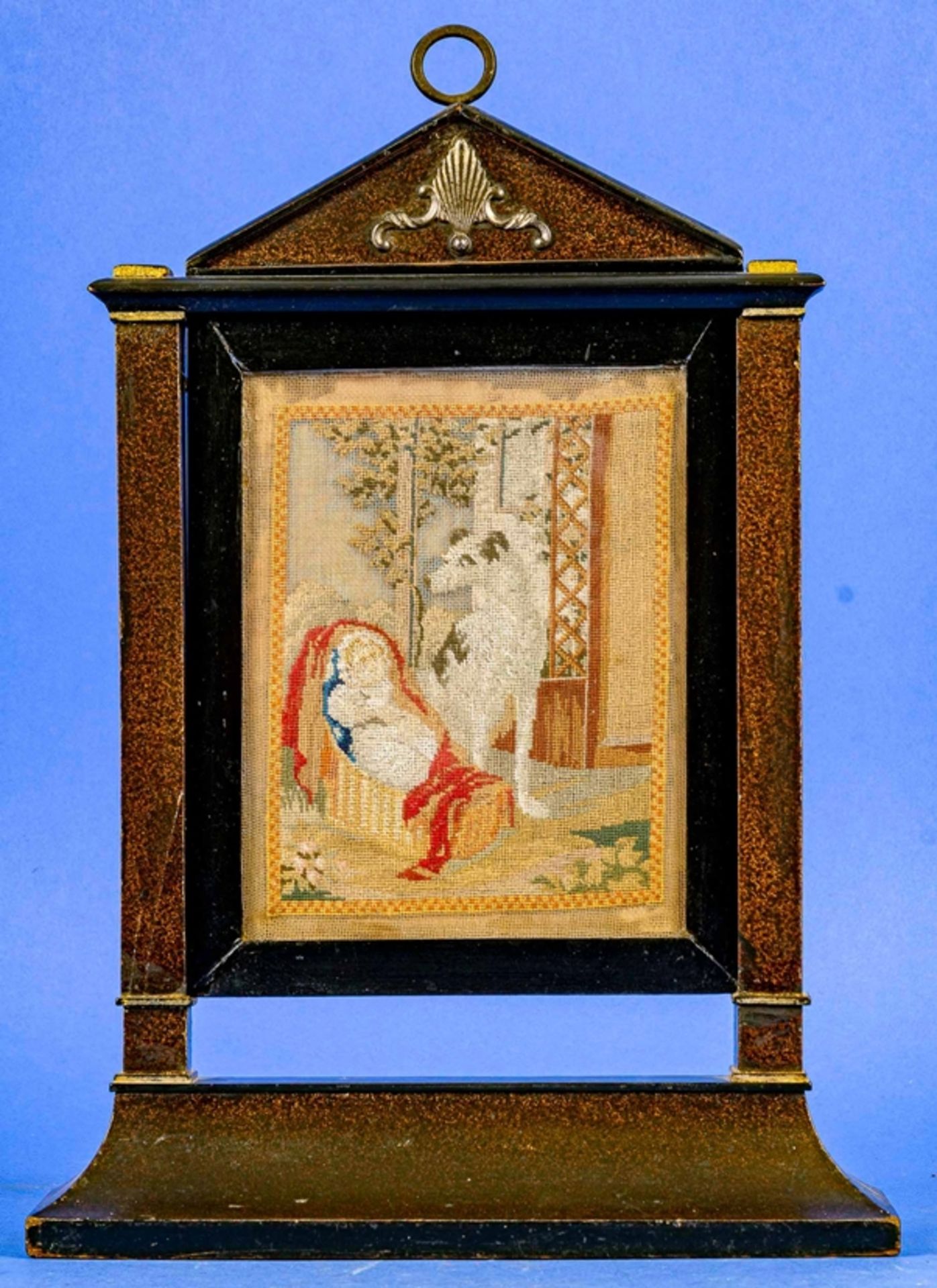 Antiker Tischbilderrahmen in klassizistischer Manier, Historismus 19. Jhdt., mit hinter Glas gerahm