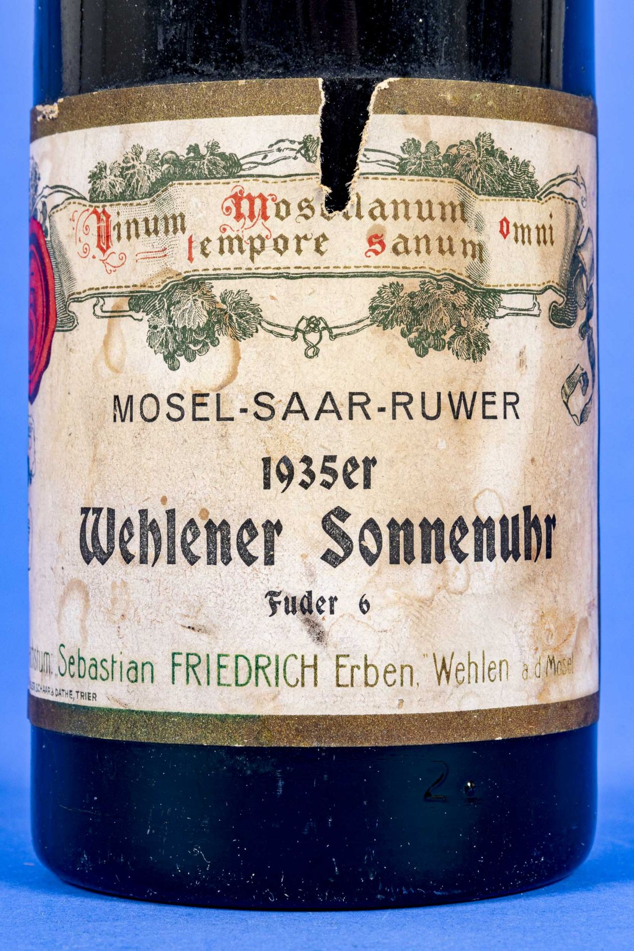 "Wehlener Sonnenuhr" 1935er, Fuder 6, Flasche Weißwein für Sammler. Naturwein Jakob Friedrich. Wach - Image 2 of 12