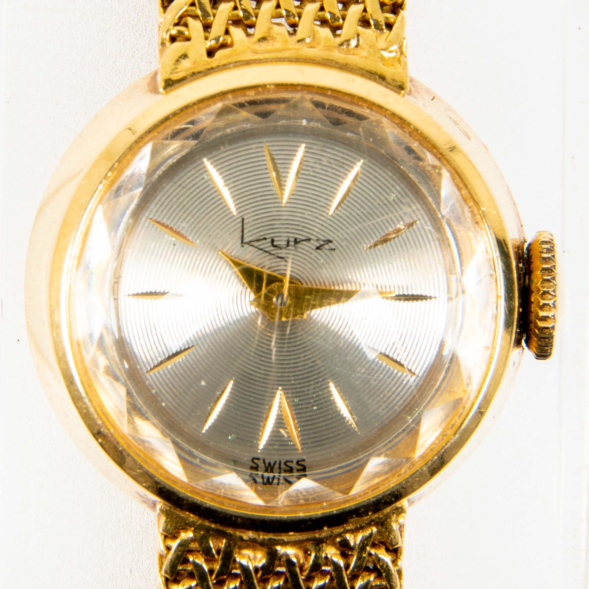 Klassische Damenarmbanduhr der Marke "KURZ-SWISS", Gehäuse und Armband in 750er Gelbgold, Werk läuf - Image 5 of 9