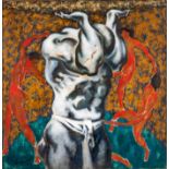 "Atlant", Mischtechnik auf Leinwand, ca. 102 x 100 cm, des russischen Avantgarde-Künstlers Rauschan