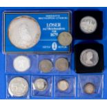 11teilige Münzsammlung, teilweise Silber, teilweise Nachprägungen. Versch. Alter, Größen, Materiali