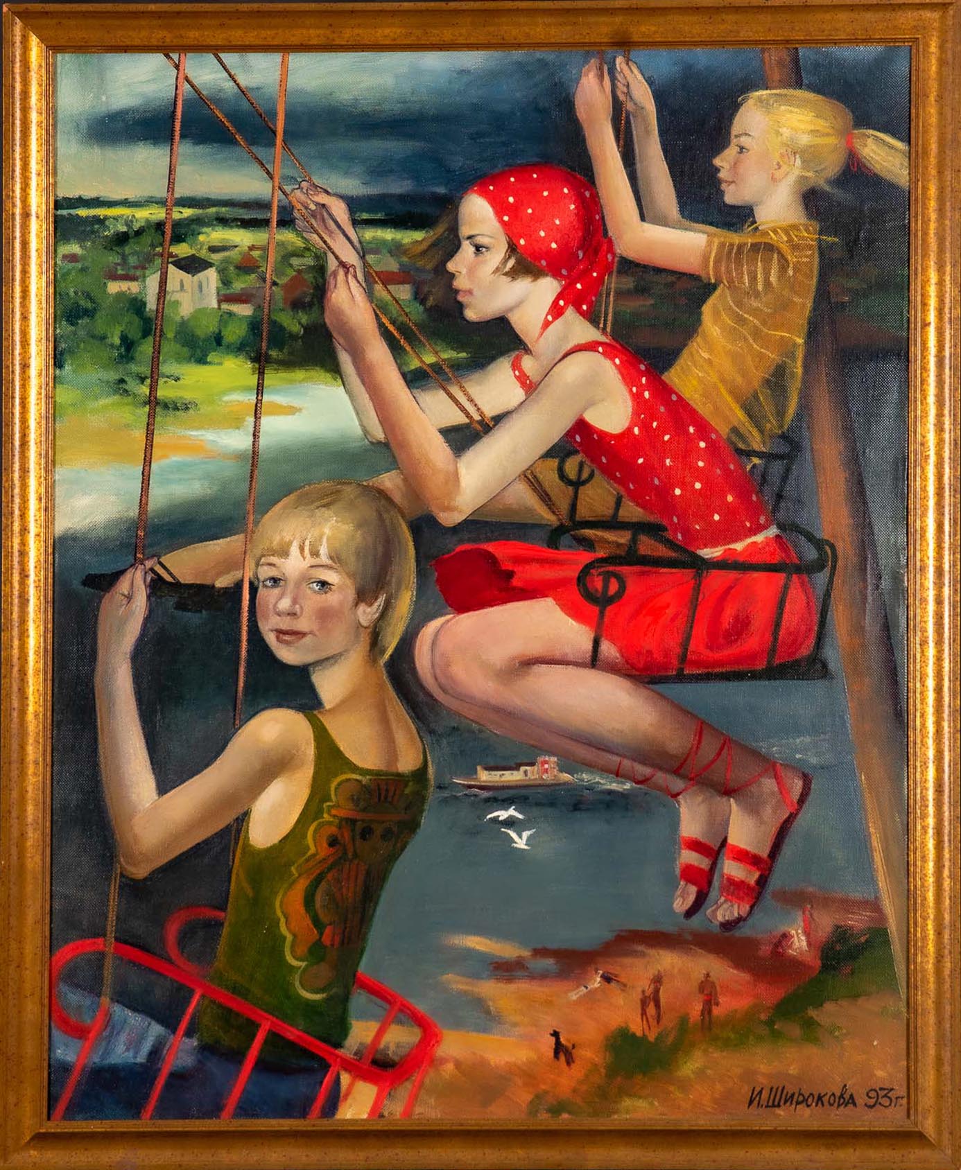 "Die Schaukel", russisches Gemälde, Acryl auf Leinwand, ca. 100 x 80 cm, aus dem Jahr 1993, unten r